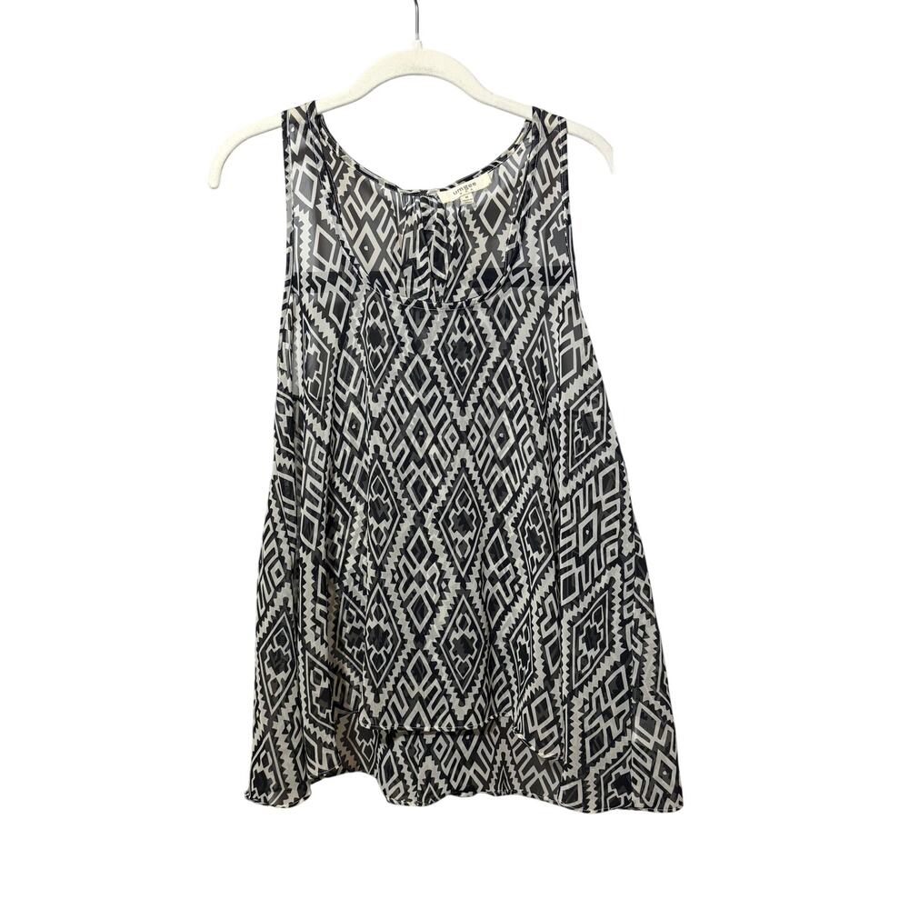 Umgee Boho Aztec Print Sleeveless Tunic Top Medium Black White Flowy  Western